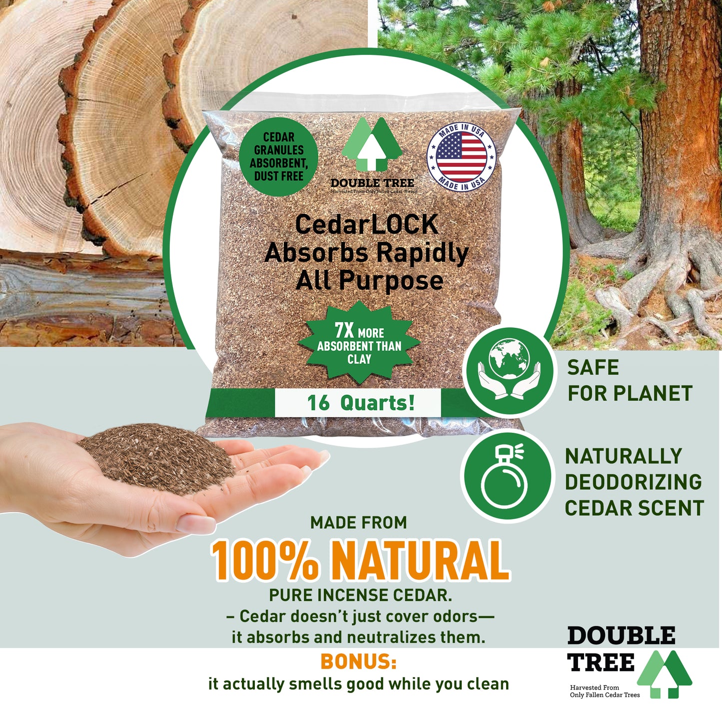 CedarLock Oil Absorbent–Nature’s Heavy-Duty Spill Solution Made from 100% pure incense cedar |Oil Spill Kit Granules-16 Quart 1 Bag 8 LBS, Organic Granules All Purpose Oil Absorbent