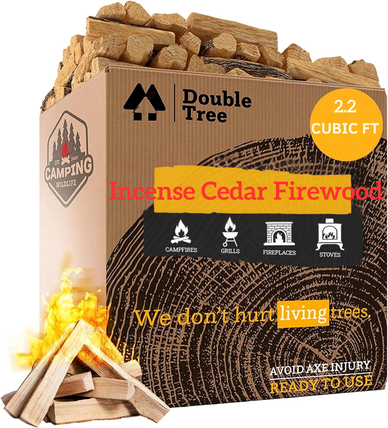 Double Tree - Kiln Dried Premium Incense Cedar Firewood 2.2 Cubic ft (16inch Logs) (Includes Firestarter) (XX Large 2.2 Cubic for Fireplace,Campfire,Wood Stove, Fire Pit, Split Wood for Solo Stove or Breeo)