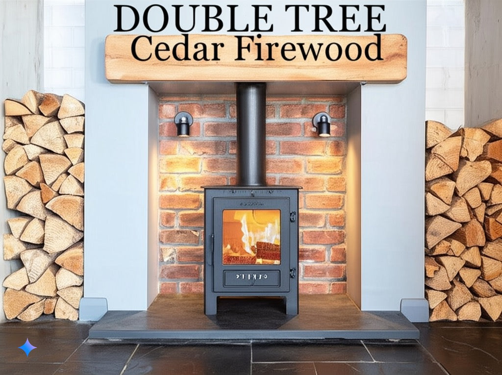Double Tree - Kiln Dried Premium Incense Cedar Firewood 2.2 Cubic ft (16inch Logs) (Includes Firestarter) (XX Large 2.2 Cubic for Fireplace,Campfire,Wood Stove, Fire Pit, Split Wood for Solo Stove or Breeo)